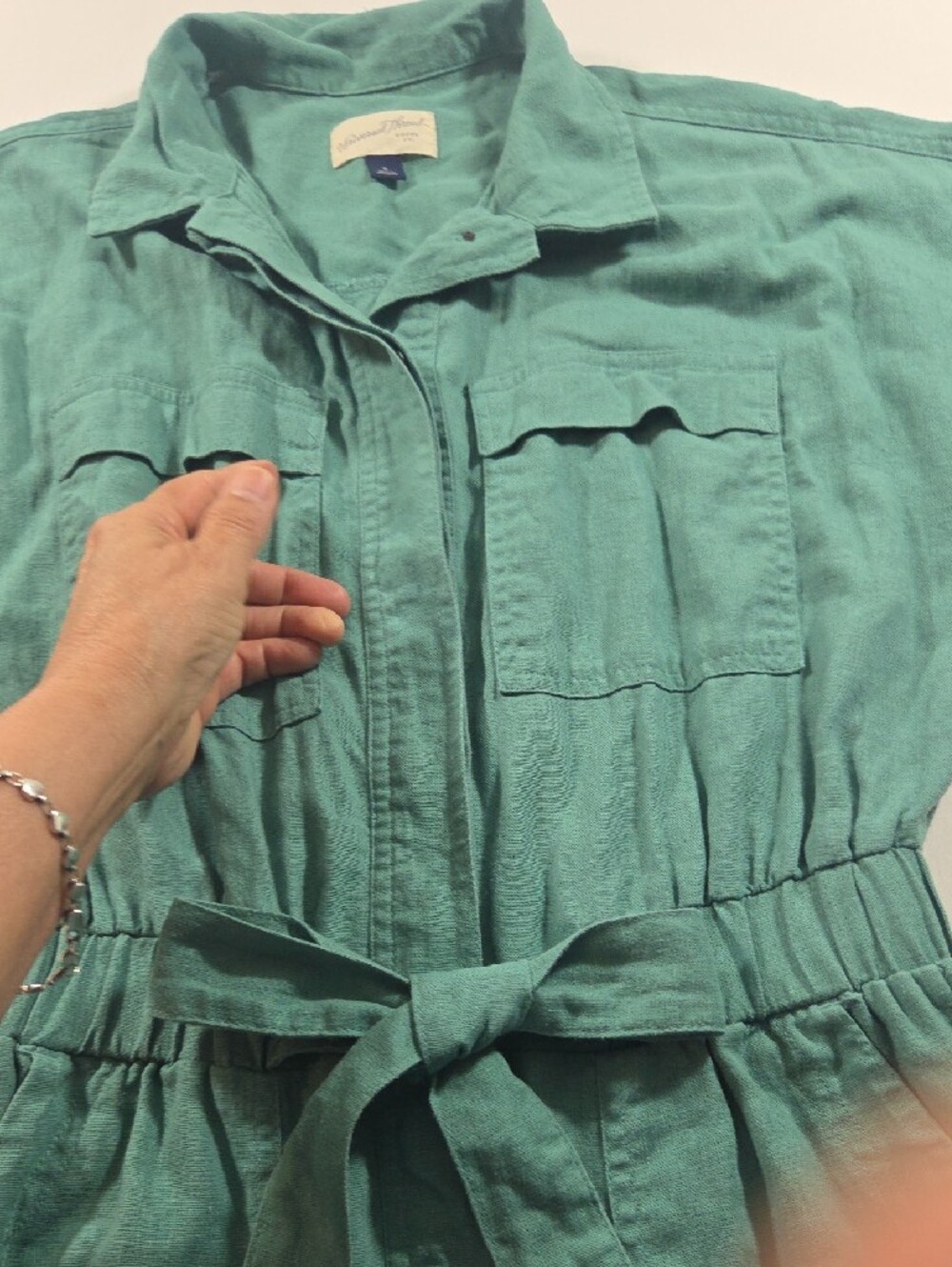 Universal Thread Casual Teal Utility Jumpsuit Tie Waist Short Sleeve Casual - Picture 8 of 10